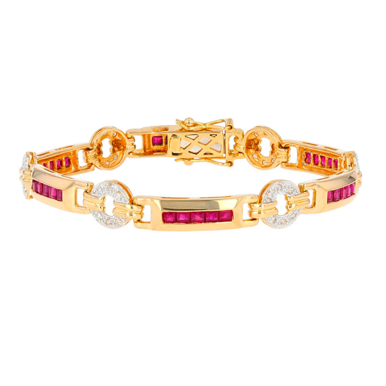 Bracelet rubis 1.80 carat et diamants 0.24 carat or jaune 18.26g Comme neuf -  reconditionné disponible sur Gemme Les Bijoux